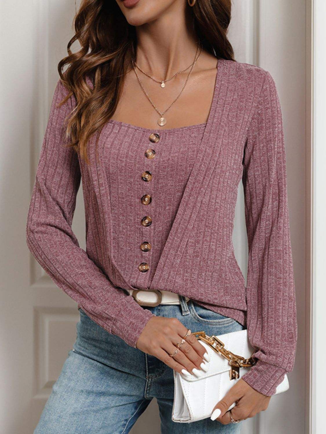 Perfee Square Neck Long Sleeve T-Shirt - Trendsi - Flyclothing LLC