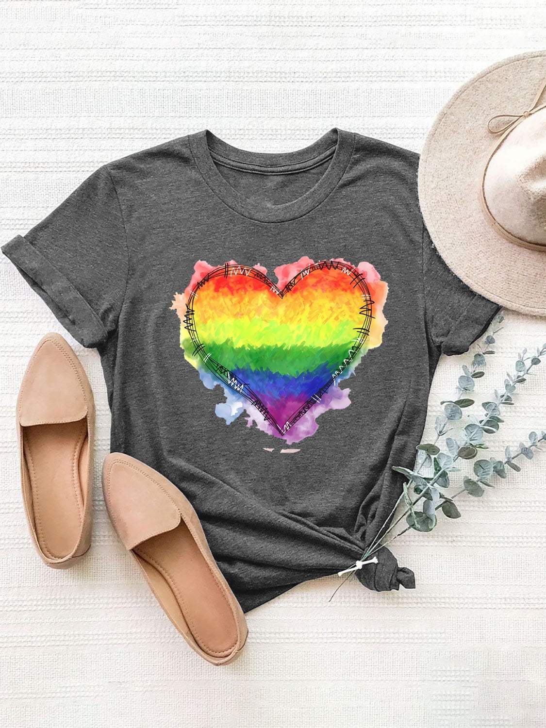 Heart Graphic Round Neck Short Sleeve T-Shirt - Trendsi - Flyclothing LLC