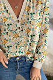 Floral Print Notched Long Sleeve Blouse - Trendsi - Flyclothing LLC
