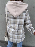 Plaid Button Up Jacket with Removable Hood - Trendsi - Flyclothing LLC