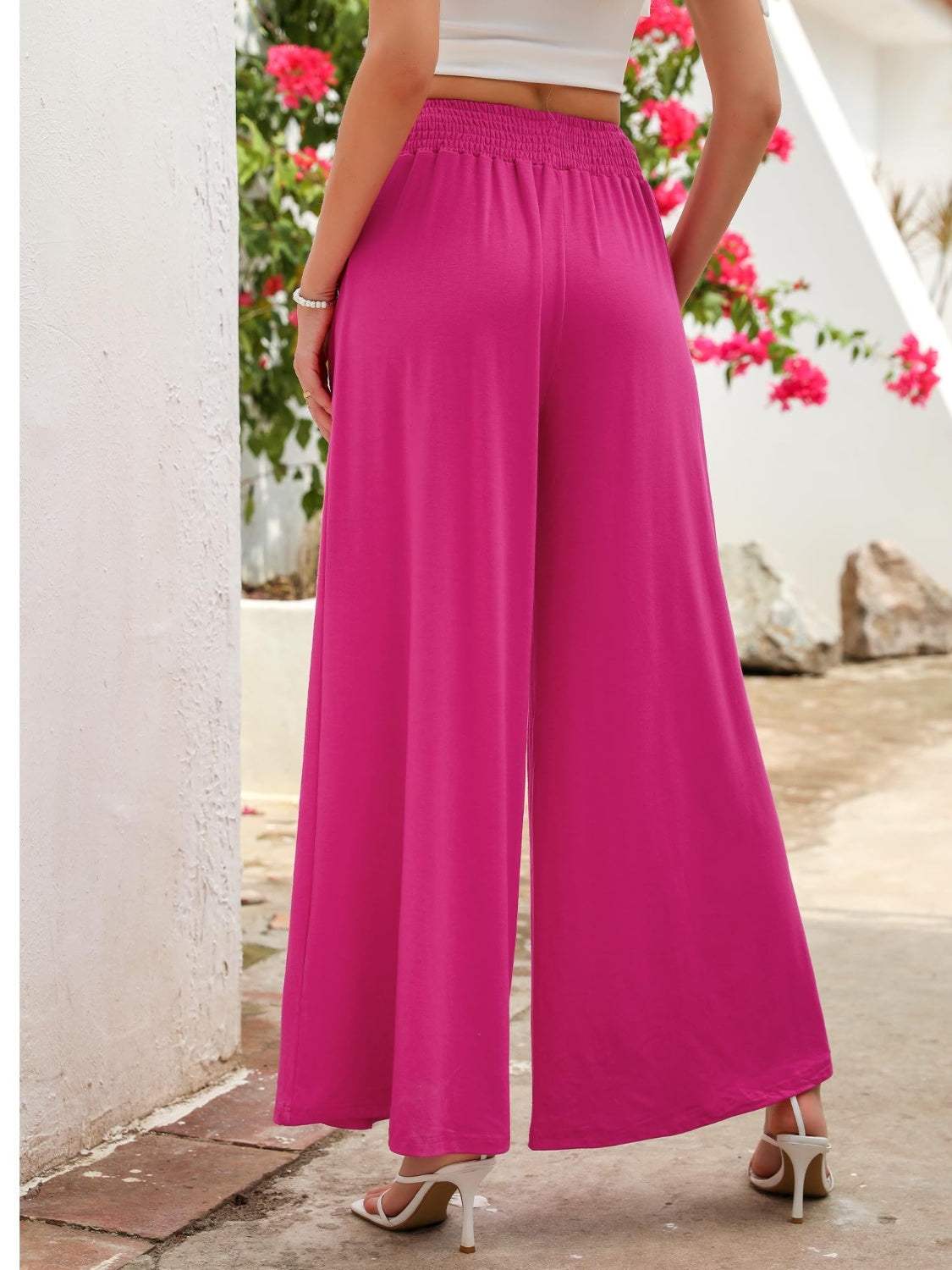 Pocketed Elastic Waist Wide Leg Pants - Trendsi - Flyclothing LLC