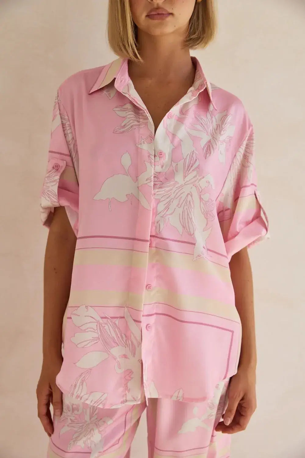 Printed Button Up Shirt and Pants Set - Trendsi - Flyclothing LLC