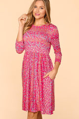 Haptics Round Neck Floral Dress with Pockets - Trendsi