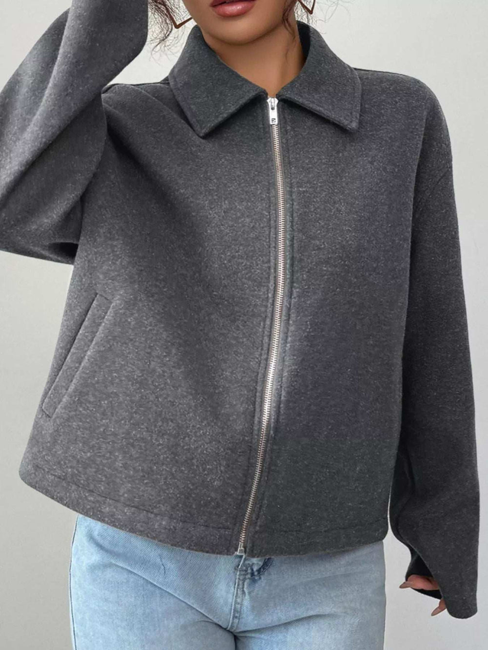 Casual Zip-Up Long Sleeve Jacket - Trendsi - Flyclothing LLC