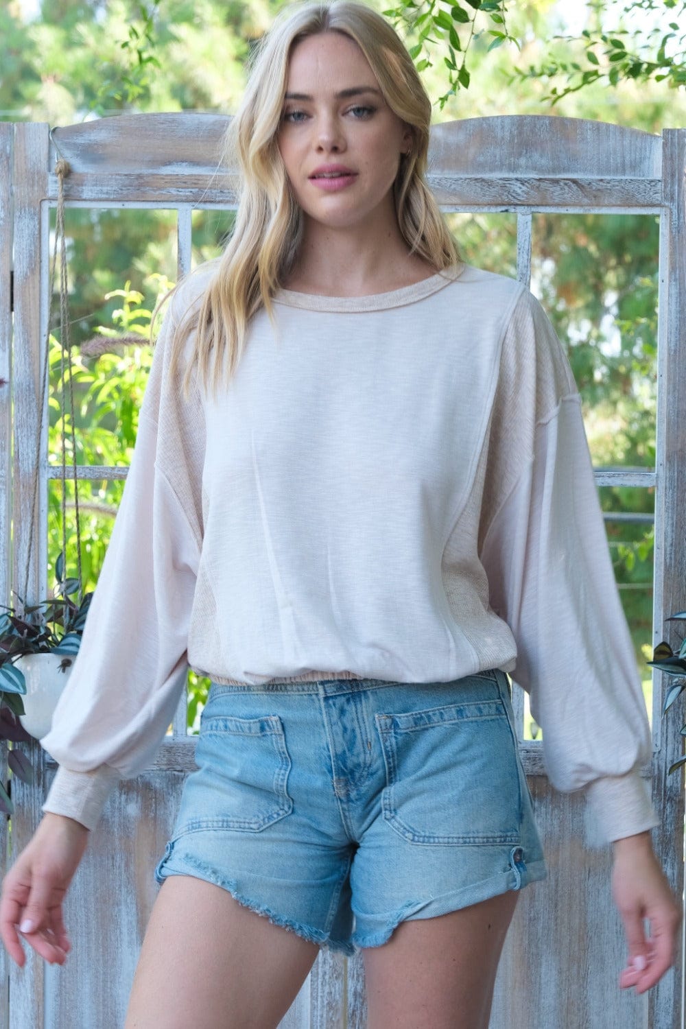 Hailey & Co Rib and Two Tone Knit Mixed Top - Trendsi