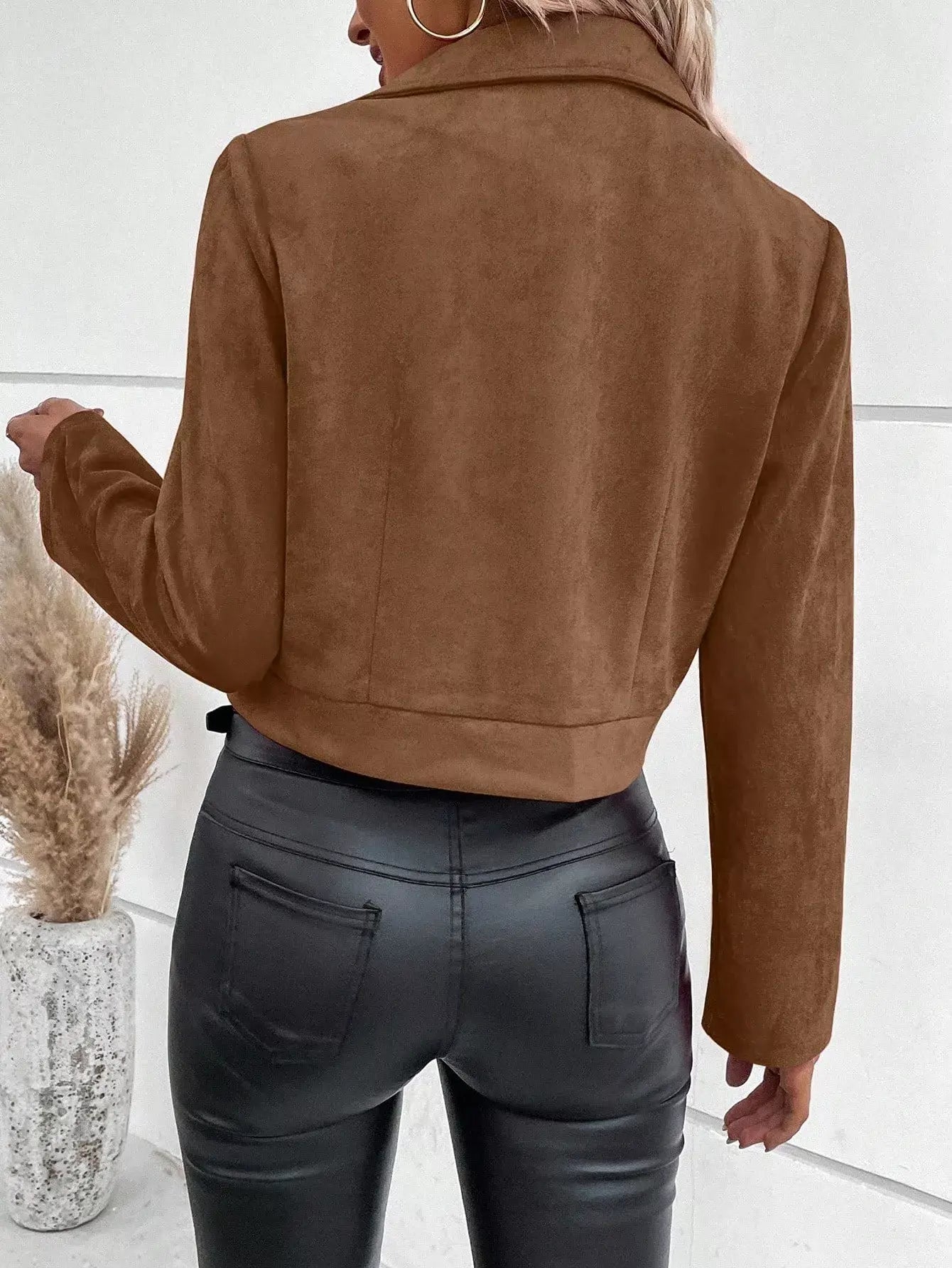 Suede Moto Jacket with Zip Detail - Trendsi - Flyclothing LLC