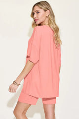 Basic Bae Bamboo Full Size V-Neck Drop Shoulder T-Shirt and Shorts Set - Trendsi - Flyclothing LLC