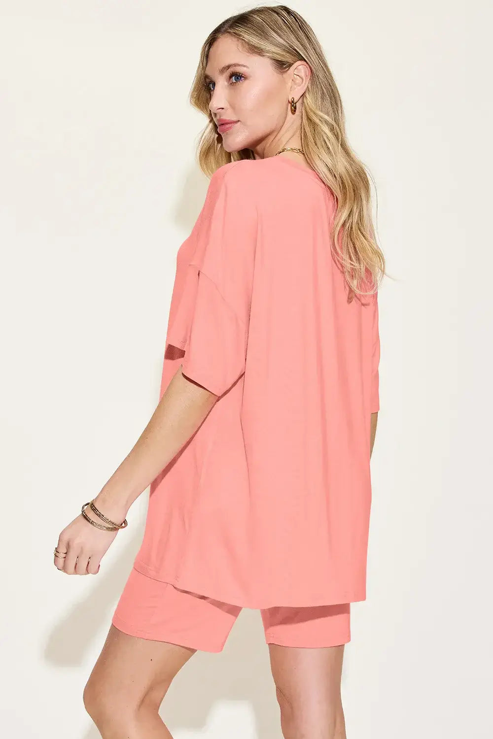 Basic Bae Bamboo Full Size V-Neck Drop Shoulder T-Shirt and Shorts Set - Trendsi - Flyclothing LLC