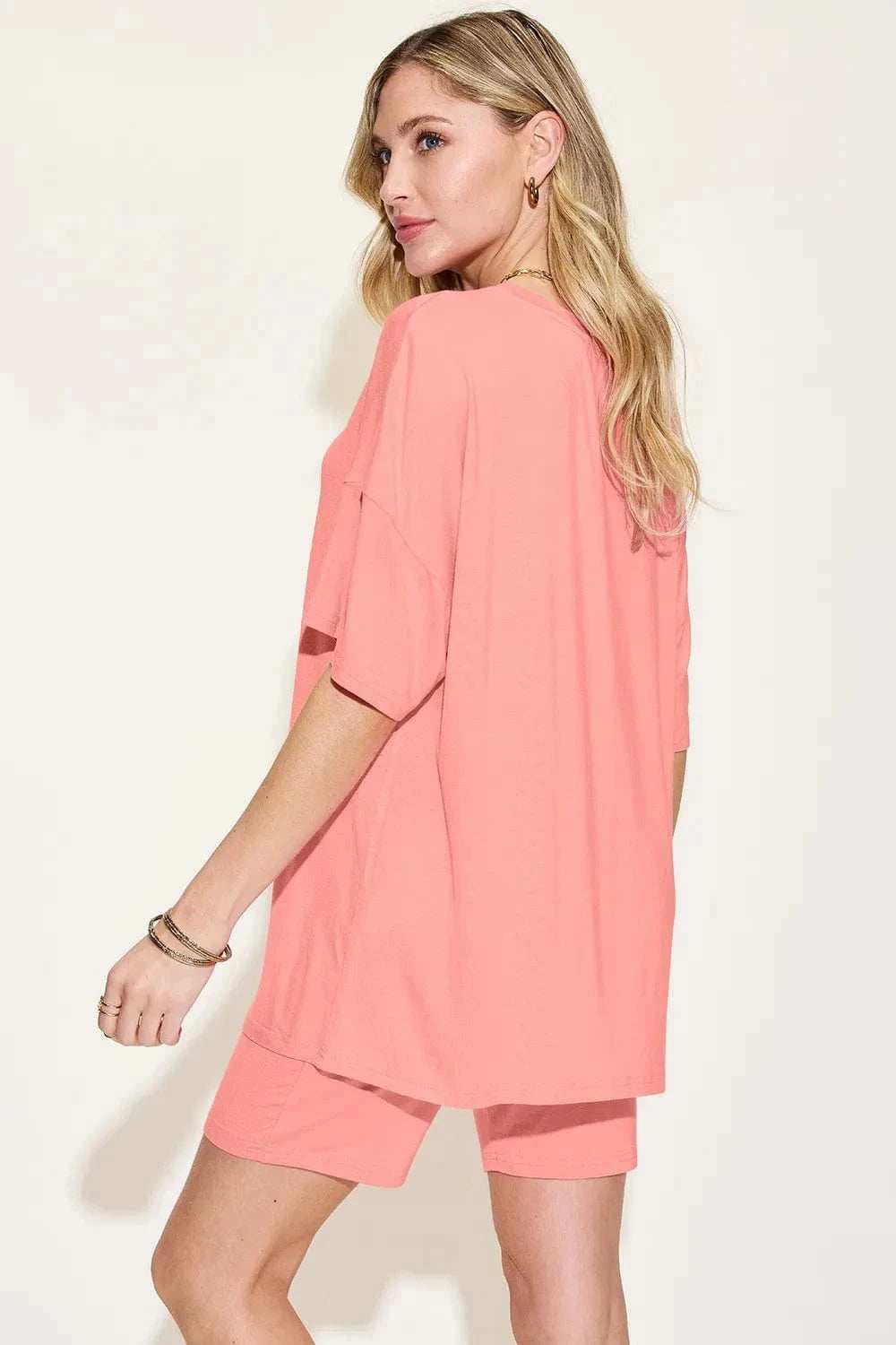 Basic Bae Bamboo Full Size V-Neck Drop Shoulder T-Shirt and Shorts Set - Trendsi - Flyclothing LLC