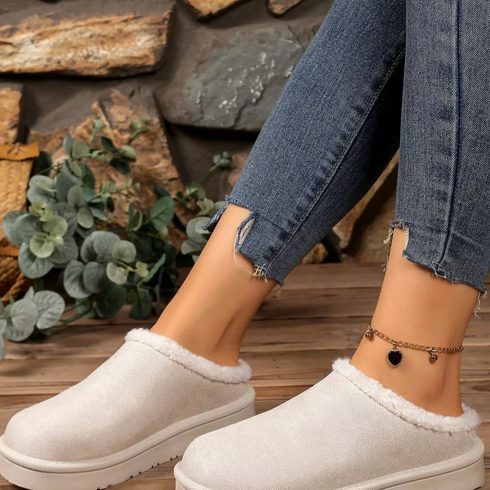 Plush Lined Round Toe Slippers - Trendsi - Flyclothing LLC