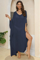 V-Neck Three-Quarter Sleeve Cover-Up - Trendsi - Flyclothing LLC