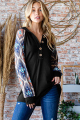 Heimish Half Button Printed Long Sleeve Hooded Top - Trendsi - Flyclothing LLC
