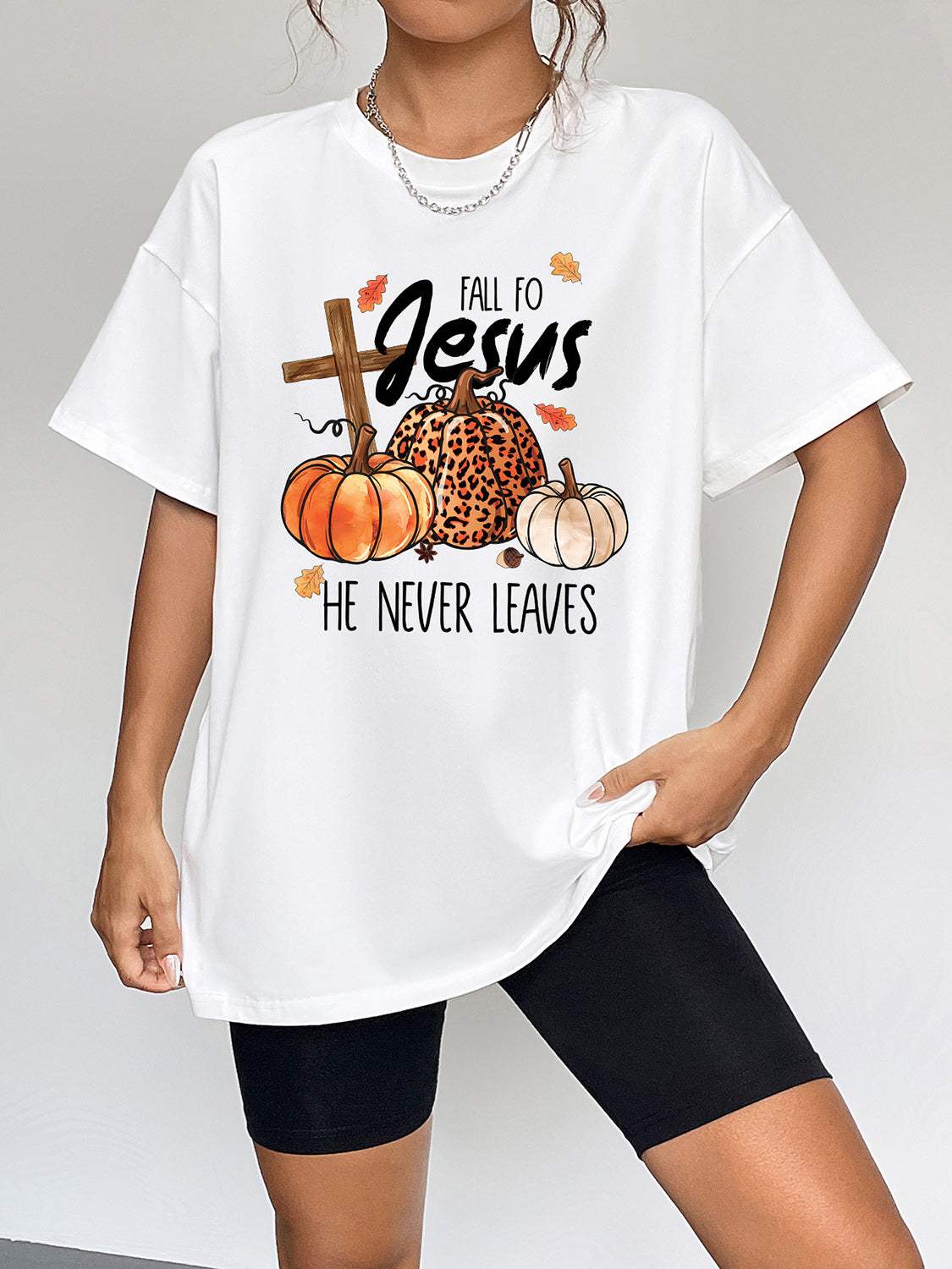 Round Neck Short Sleeve Fall Season Graphic T-Shirt - Trendsi - Flyclothing LLC