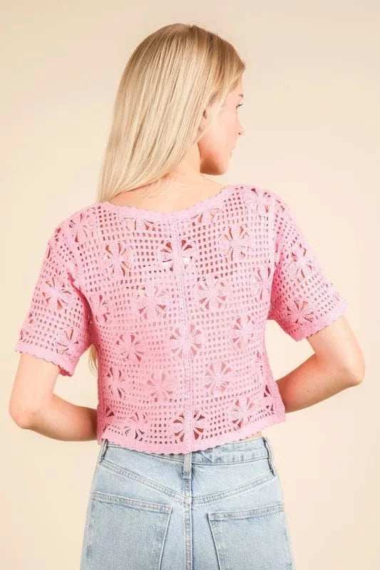 VERY J Front Tie Crochet Crop Top - Trendsi - Flyclothing LLC
