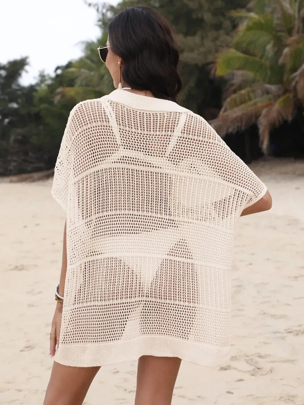 Hollow Out Collared Neck Cover-Up - Trendsi - Flyclothing LLC