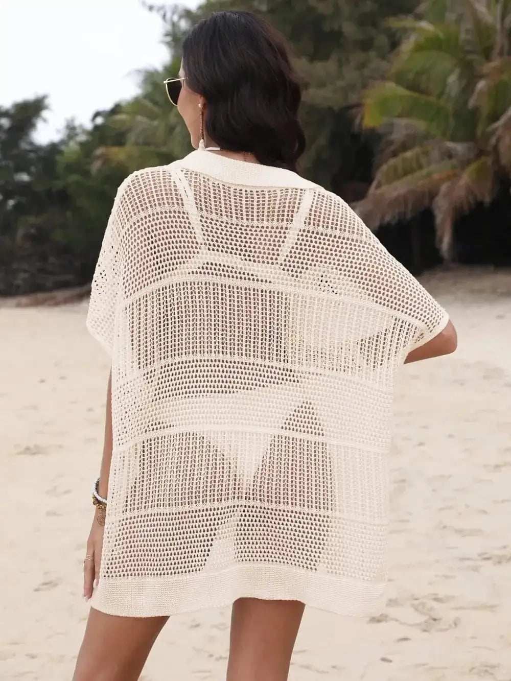 Hollow Out Collared Neck Cover-Up - Trendsi - Flyclothing LLC