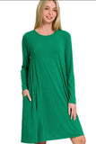 Zenana Long Sleeve Flare Dress With Pockets - Trendsi