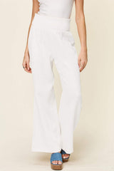 Double Take Full Size Texture Smocked Waist Wide Leg Pants - Trendsi - Flyclothing LLC