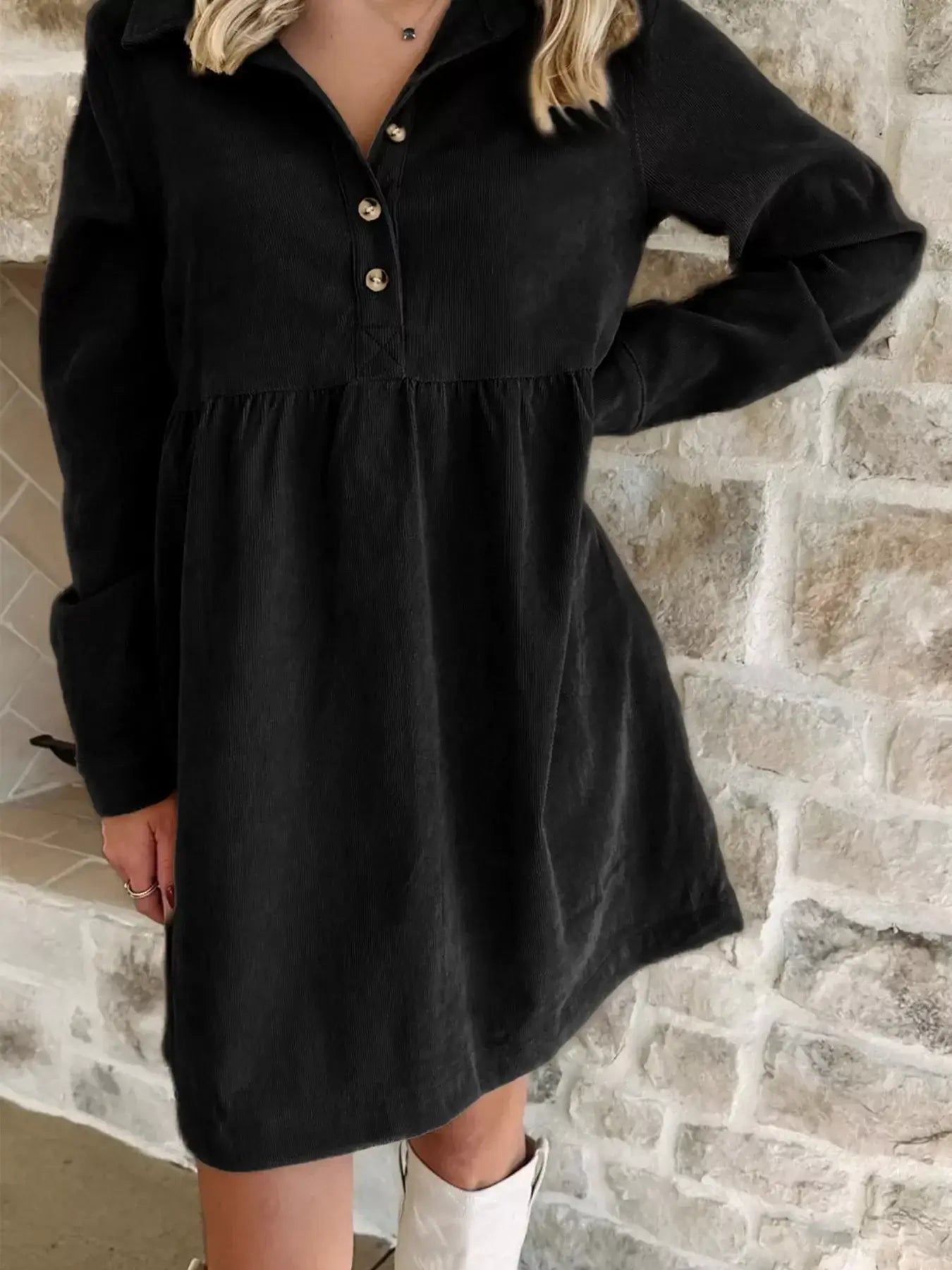 Casual Corduroy Button Detail Mini Dress - Trendsi - Flyclothing LLC
