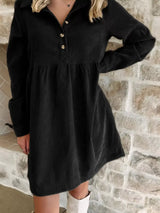 Casual Corduroy Button Detail Mini Dress - Trendsi - Flyclothing LLC