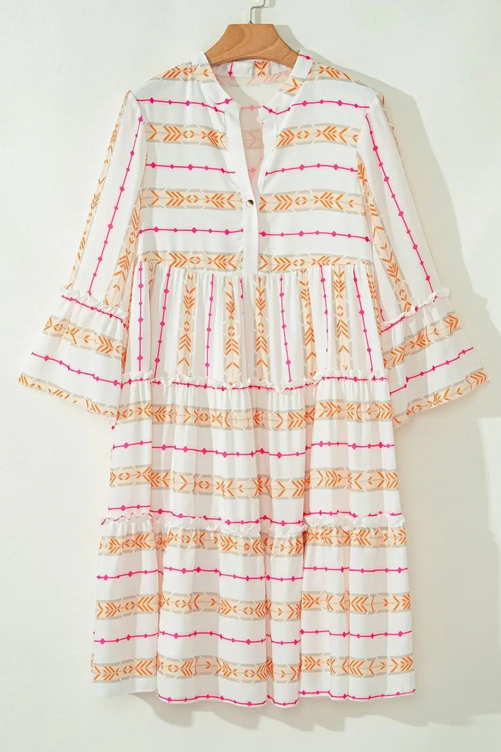 Printed Ruffled Notched Loose Dress - Trendsi - Flyclothing LLC
