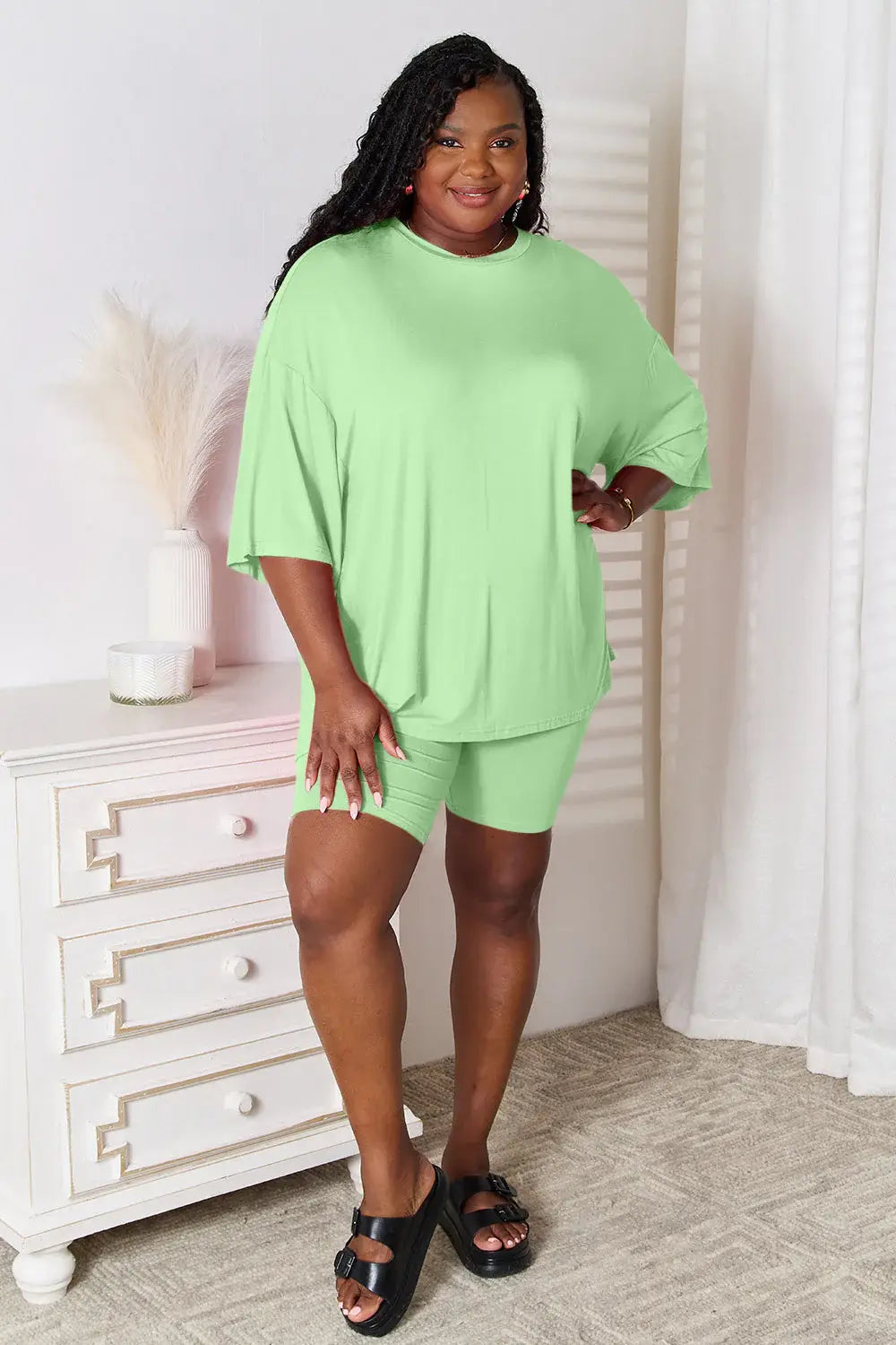 Basic Bae Full Size Soft Rayon Three-Quarter Sleeve Top and Shorts Set - ShopBasicbae - Flyclothing LLC