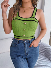 Decorative Button Wide Strap Knit Cami - Trendsi