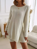 Devine Slit Round Neck Top and Shorts Sweater Set - Trendsi - Flyclothing LLC