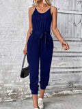 Scoop Neck Tie Waist Jumpsuit - Trendsi