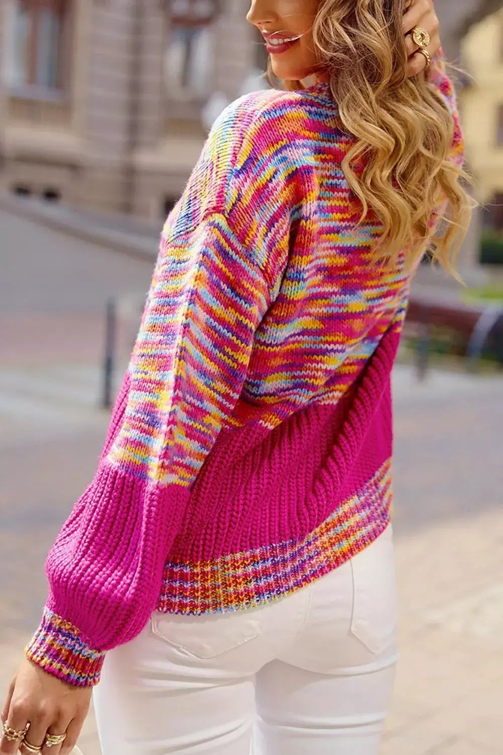 Colorful Knit Crew Neck Sweater - Trendsi - Flyclothing LLC
