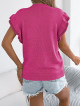 Openwork Round Neck Cap Sleeve Knit Top - Trendsi - Flyclothing LLC