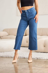 RFM Crop Chloe Full Size Tummy Control High Waist Raw Hem Jeans - Trendsi - Flyclothing LLC