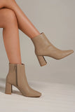 Beast Fashion PU Leather Block Heel Boots with Side Zippers - Trendsi
