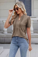 Notched Short Sleeve Top - Trendsi