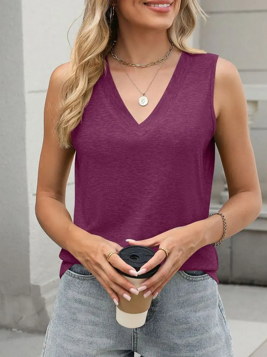 Classic V-Neck Sleeveless Tank Top - Trendsi - Flyclothing LLC