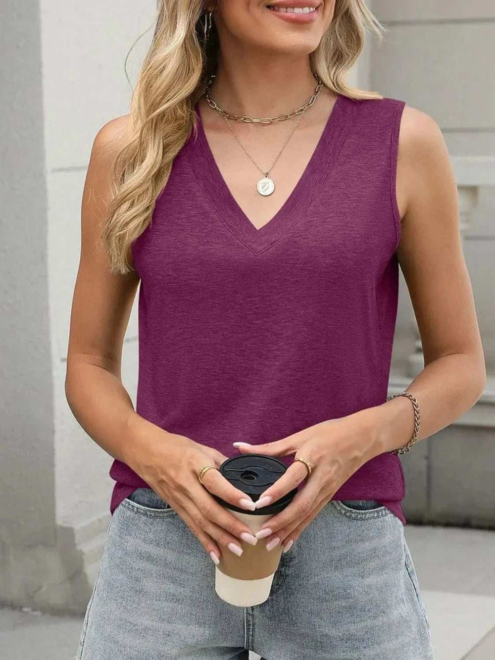 Classic V-Neck Sleeveless Tank Top - Trendsi - Flyclothing LLC