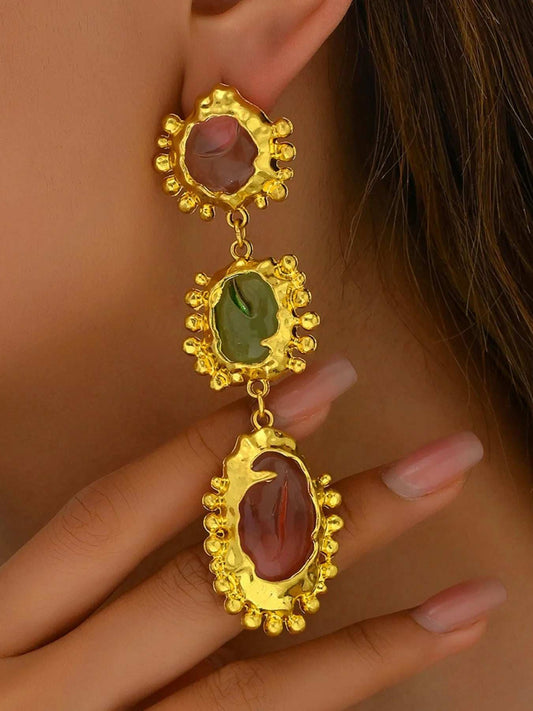 18K Gold-Plated Stainless Steel Multi-Color Crystal Drop Earrings - Trendsi - Flyclothing LLC