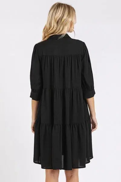 Mittoshop Button Detail Collared Neck Tiered Shirt Dress - Trendsi - Flyclothing LLC
