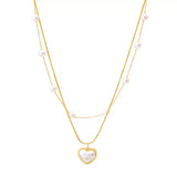 18K Gold-Plated Double Layered Heart Necklace - Trendsi - Flyclothing LLC
