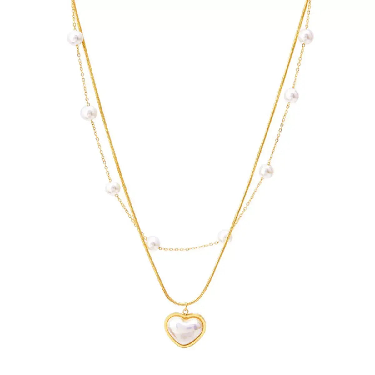 18K Gold-Plated Double Layered Heart Necklace - Trendsi - Flyclothing LLC