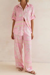 Printed Button Up Shirt and Pants Set - Trendsi - Flyclothing LLC
