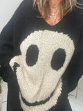 Smiling Face V-Neck Long Sleeve Sweater - Trendsi