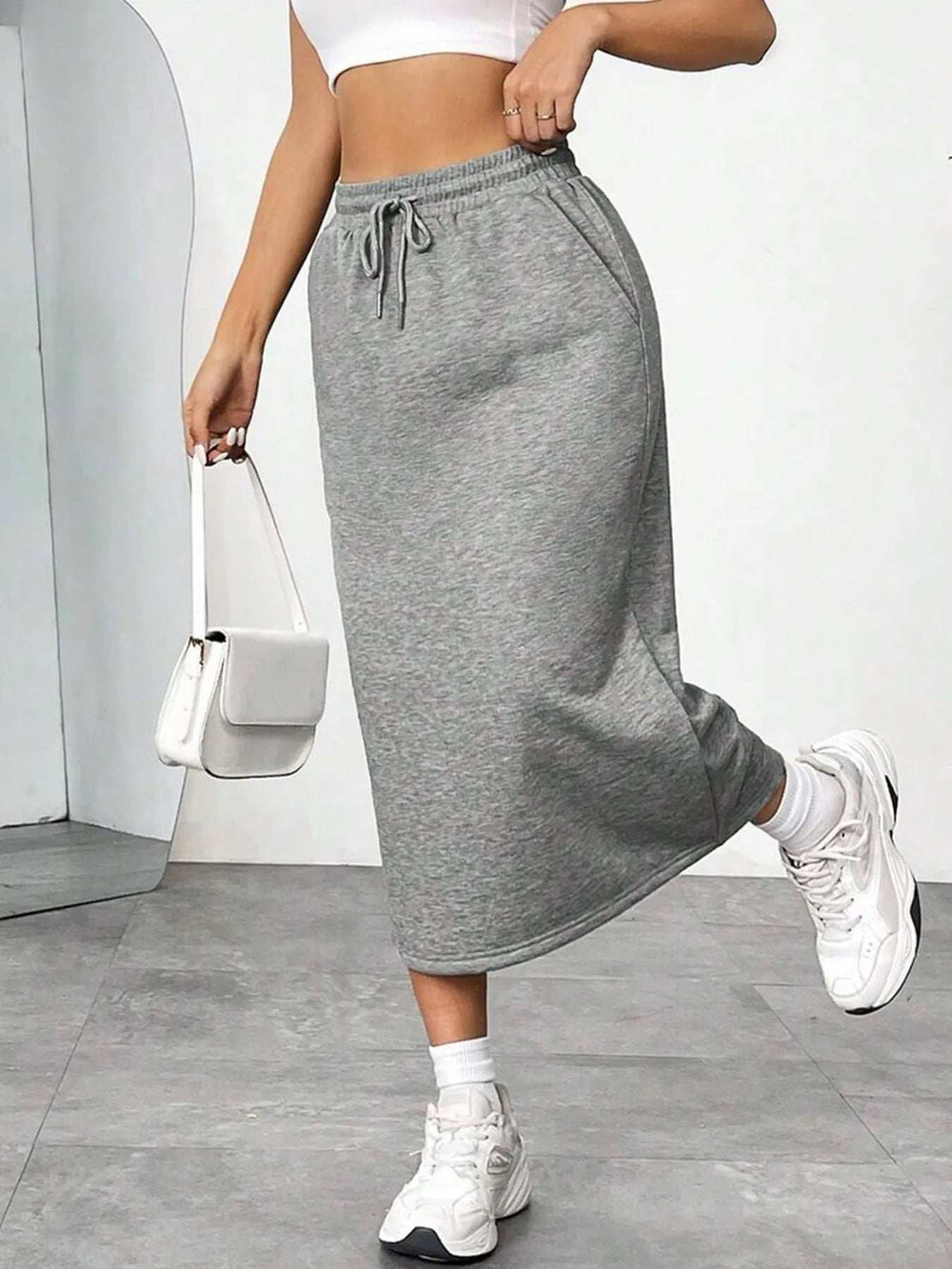 Slit Drawstring Midi Skirt - Trendsi - Flyclothing LLC