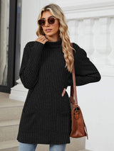 Ribbed Mock Neck Long Sleeve T-Shirt - Trendsi - Flyclothing LLC