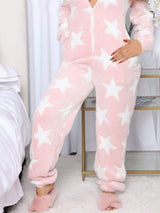 Printed Zip Up Long Sleeve Hooded Lounge Jumpsuit - Trendsi - Flyclothing LLC