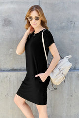 Basic Bae Bamboo Full Size Round Neck Short Sleeve Dress with Pockets - Trendsi - Flyclothing LLC