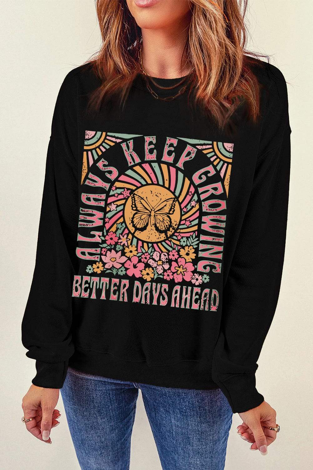 Graphic Round Neck Long Sleeve Sweatshirt - Trendsi - Flyclothing LLC