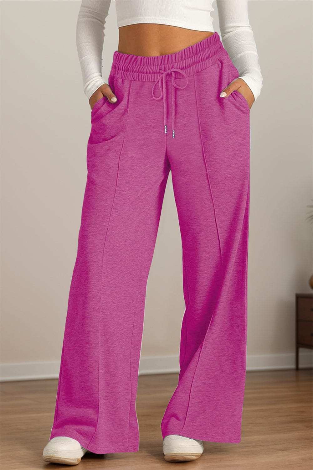 Drawstring Elastic Waist Wide Leg Pants - Trendsi - Flyclothing LLC