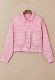 Studded Button Up Denim Jacket - Trendsi - Flyclothing LLC