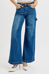 RISEN Full Size High Rise Wide Leg Patch Detailed Jeans Plus Size - Trendsi - Flyclothing LLC